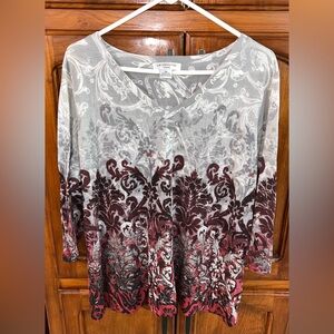 Liz Claiborne Woman Multicolor Patterned 3/4 Sleeve V-Neck Blouse! Size 2X.